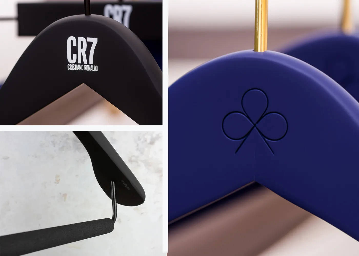 Custom Carlton coat hanger in natural wood with adjustable design, logo engraving and sleek finish in Scandinavian style, customizable for exclusive brand presentations