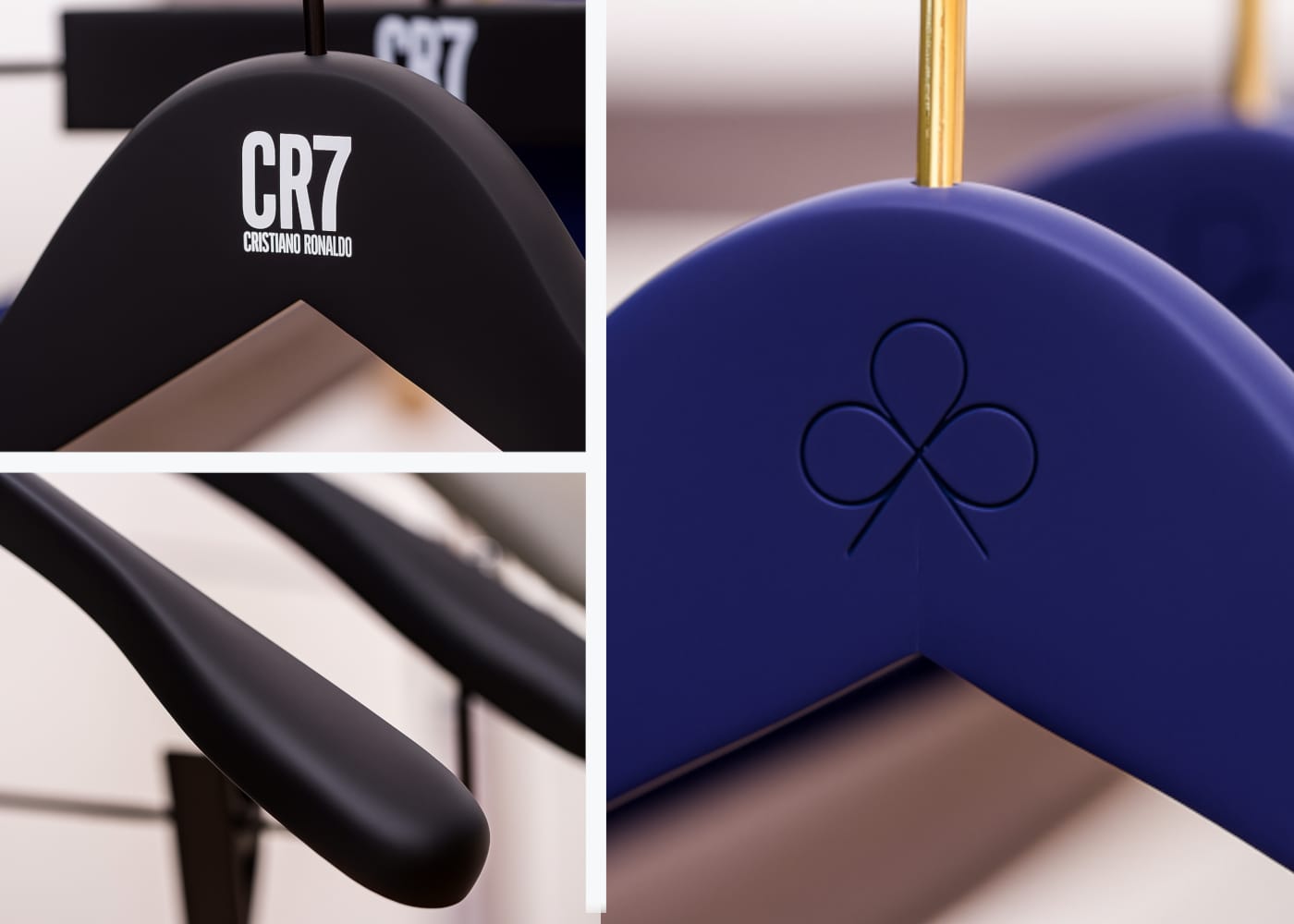 Bedford clamp hanger in natural wood with adjustable clips, 360° rotatable metal hook and Scandinavian design, personalizable with logo, engraving or company branding