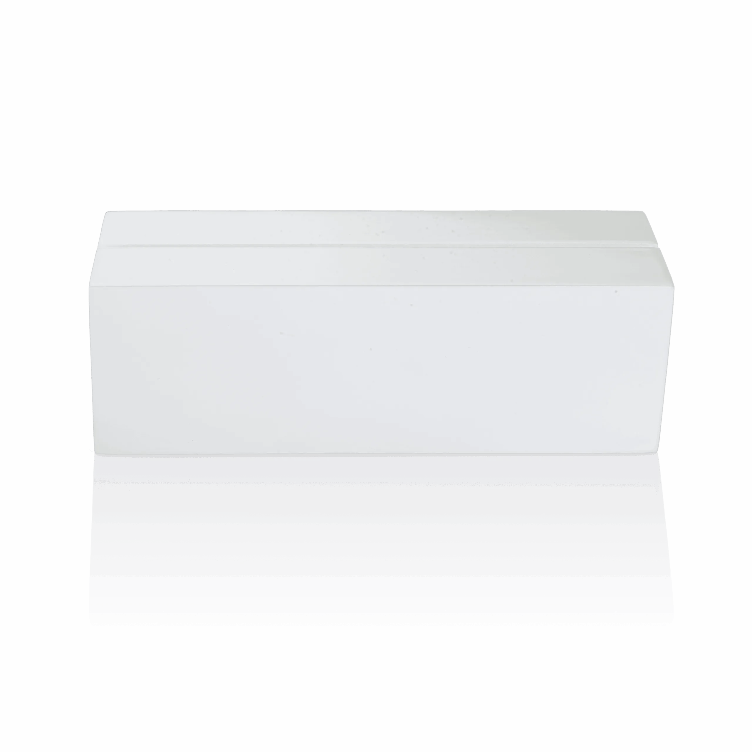 White logo block, rectangular, with smooth surface.