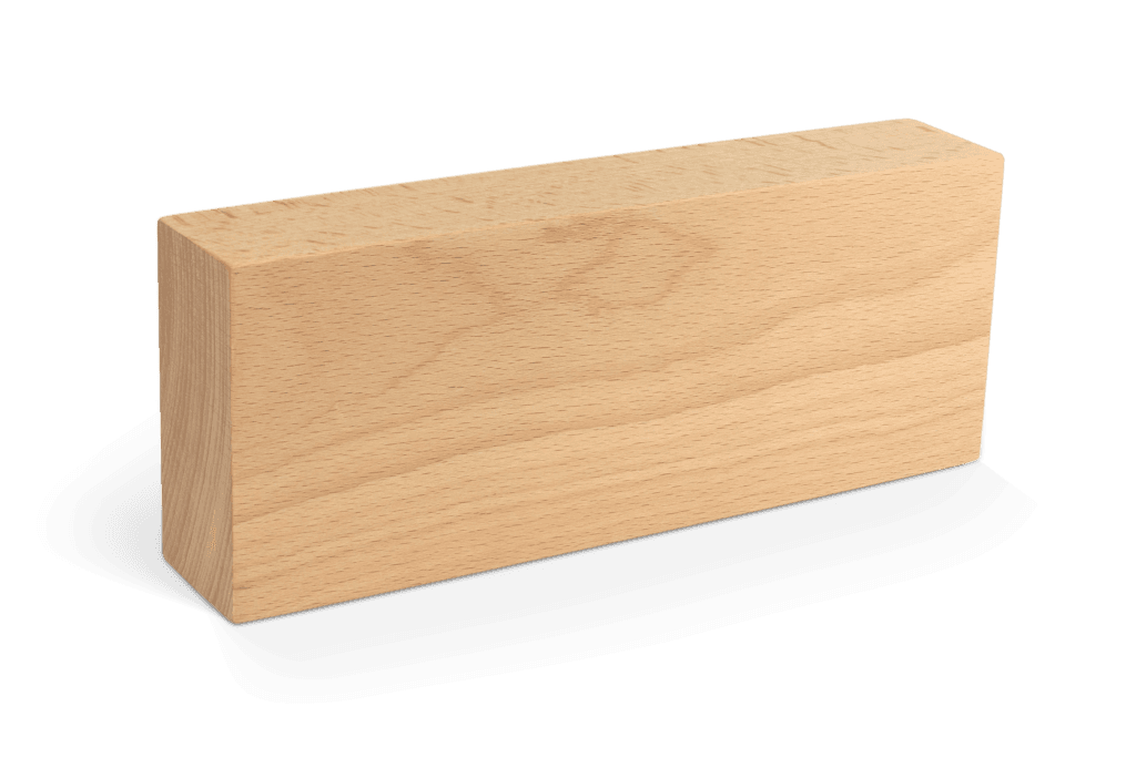 Naturholz Logoblok von der Seite, mit abgerundeten Ecken.