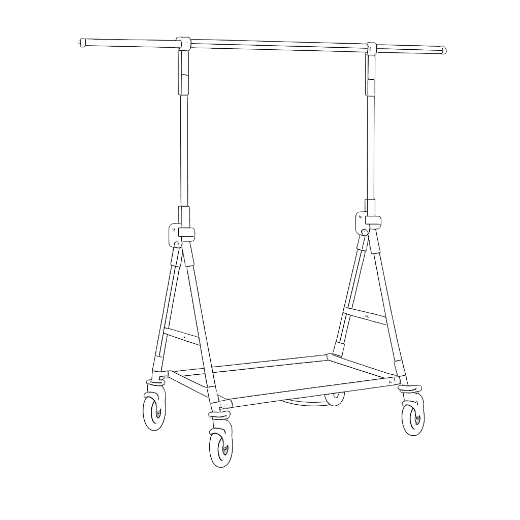 Rullestativ med hjul til messer og events, anvendt til professionel ophængning af tøj i B2B miljøer