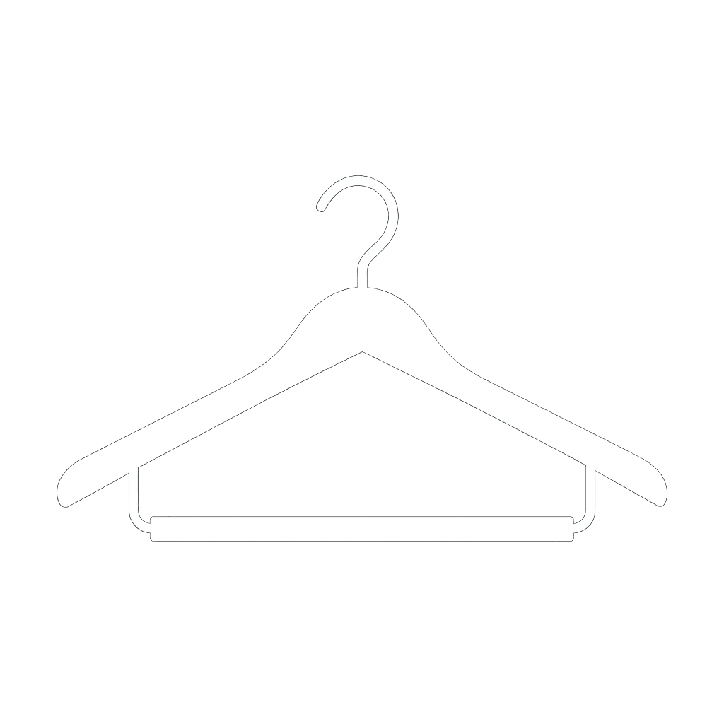 Ikon der illustrerer bøjle med bukestang til ophæng af bukser i butik eller showroom