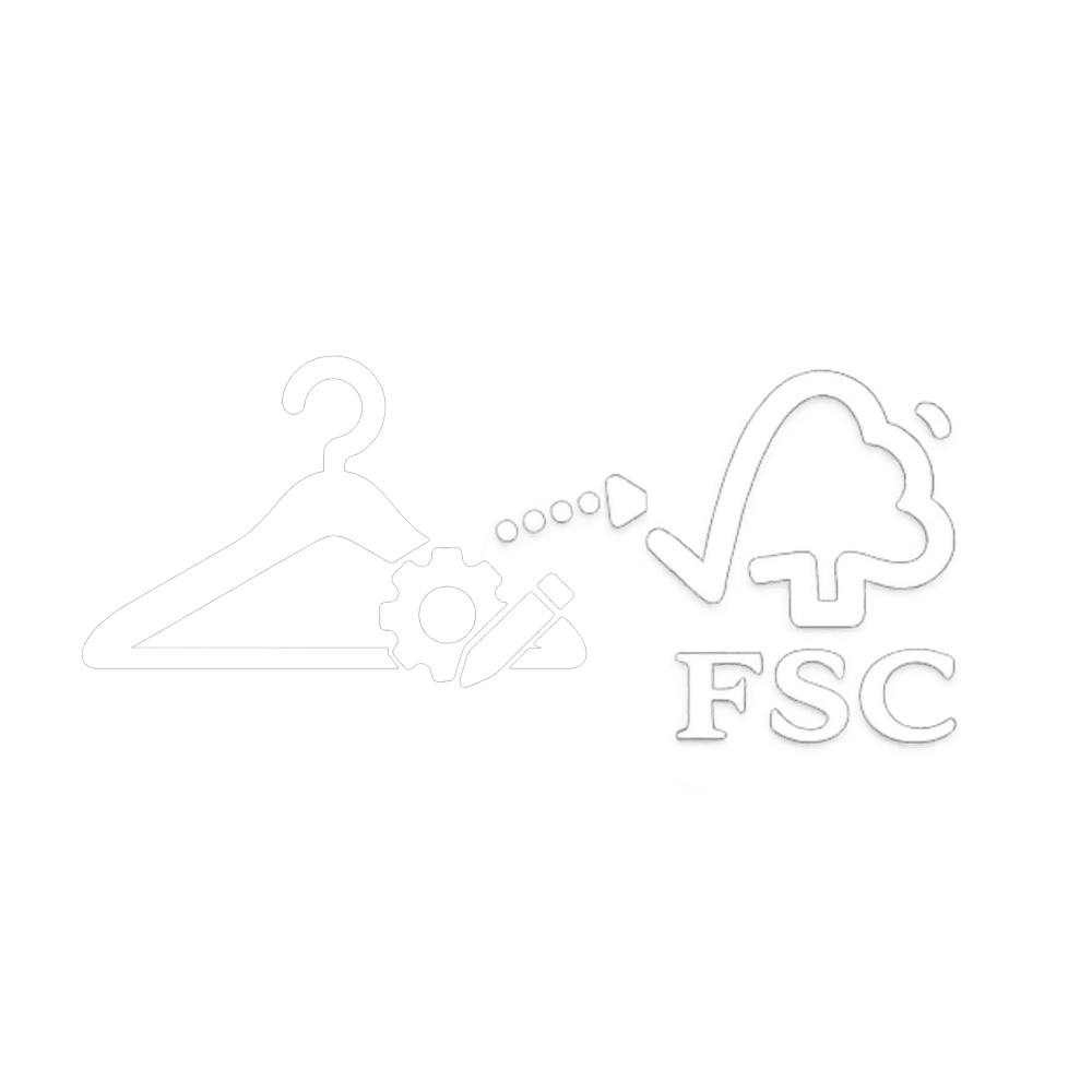 Illustration af FSC-certificerede tøjbøjler, der viser ansvarlig produktion og bæredygtige materialer til B2B