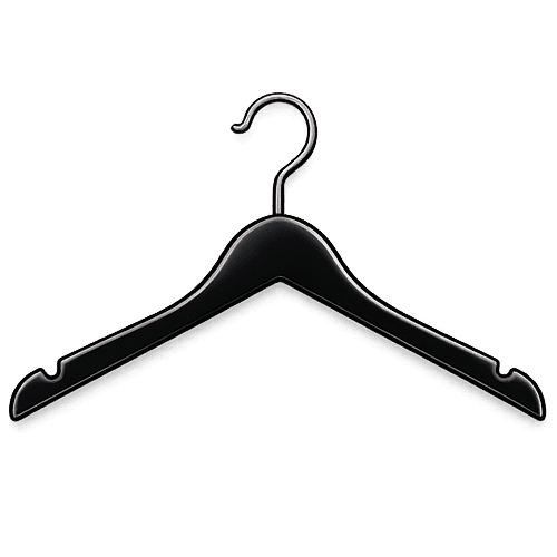 Ikon der illustrerer sort tøjbøjle til ophæng af tøj i butik eller showroom ``