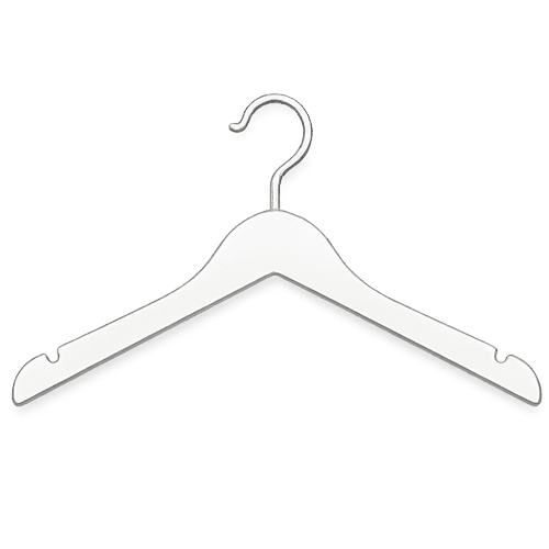 Ikon der illustrerer hvid tøjbøjle til ophæng af tøj i butik eller showroom ``