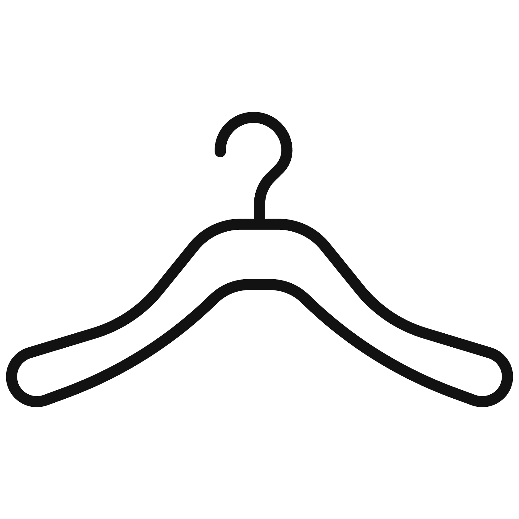 Ikon af lagerbøjle med mulighed for logotryk, anvendt til B2B tøjbøjler og professionel branding ``