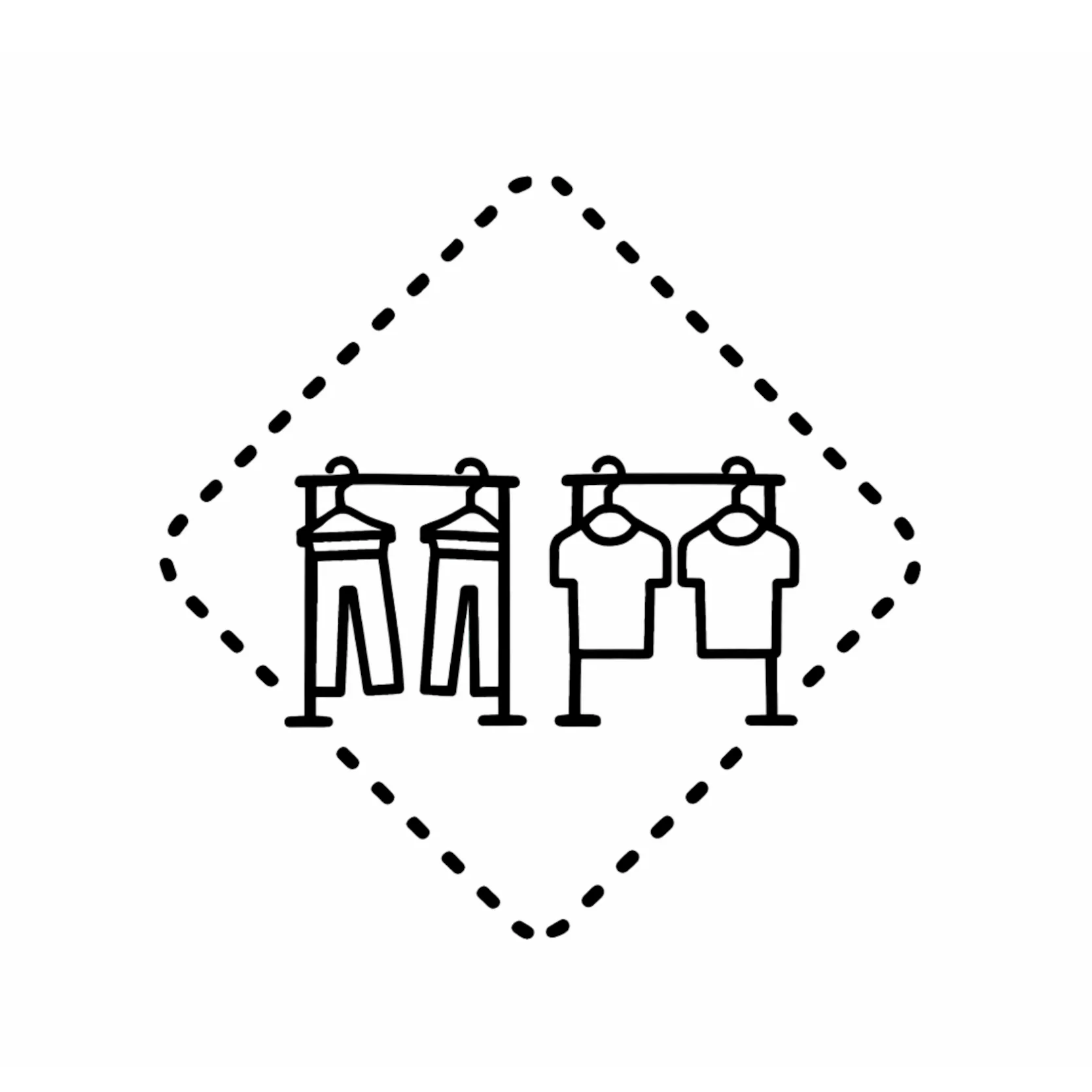 Icon illustrating shop-in-shop solution with clothing racks and hangers for professional retail design